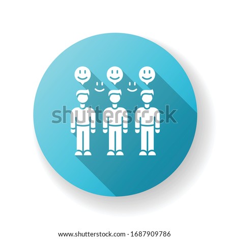 Loyal audience blue flat design long shadow glyph icon. Mass positive feedback. Client satisfaction. Customer approval. Survey to get opinion. Good recommendation. Silhouette RGB color illustration