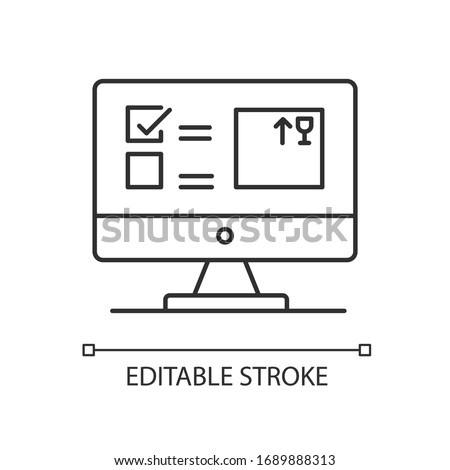 Automated tracking system pixel perfect linear icon. Inventory management software, program. Thin line customizable illustration. Contour symbol. Vector isolated outline drawing. Editable stroke