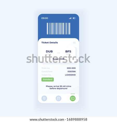 Online booking application smartphone interface vector template. Mobile app page light theme design layout. Ticket details screen. Flat UI for application. Additional information on phone display