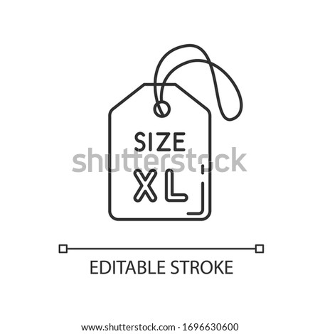 Extra large size label pixel perfect linear icon. Thin line customizable illustration. Clothing parameters contour symbol. Tag with XL letters. Vector isolated outline drawing. Editable stroke