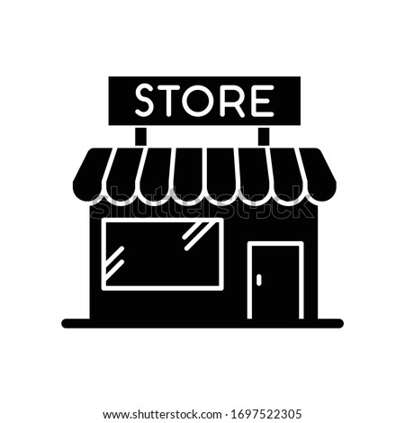 Convenience store flat design long shadow glyph icon. Grocery shop exterior. Small business in retail. Duty free mall with awning. Silhouette symbol on white space. Vector isolated illustration