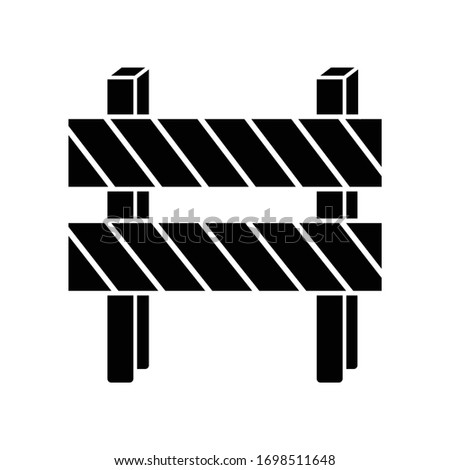 Road barrier black glyph icon. Striped block on highway. Dead end sign. Barricade for forbidden work site. Blocked highway obstacle. Silhouette symbol on white space. Vector isolated illustration