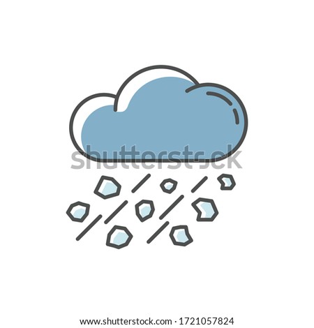 Mixed rain blue RGB color icon. Hailstorm, meteorology. Bad weather forecast, strong atmospheric precipitation. Raining cloud with hail isolated vector illustration