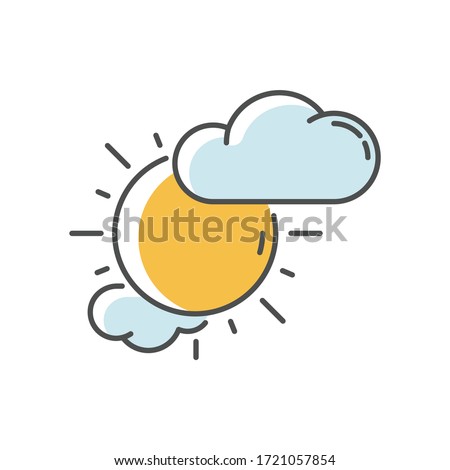 Partly cloudy RGB color icon. Daytime weather forecast, meteorological prediction. Moody sky, partly sunny. Shiny sun with clouds isolated vector illustration