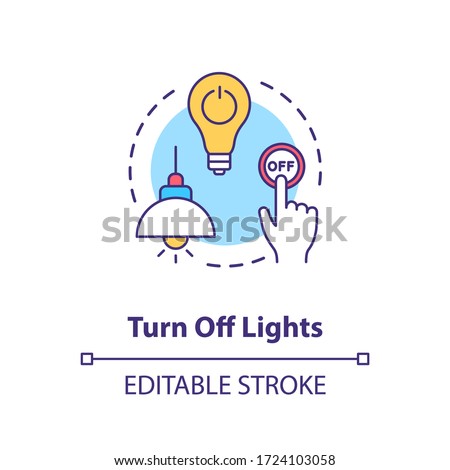 Turn off light concept icon. Hand pressing lamp switch. Preserving energy usage. Resource saving idea thin line illustration. Vector isolated outline RGB color drawing. Editable stroke