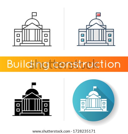 State institution icon. Supreme court building entrance. National museum exterior. Outside urban bank. Embassy facade. Linear black and RGB color styles. Isolated vector illustrations