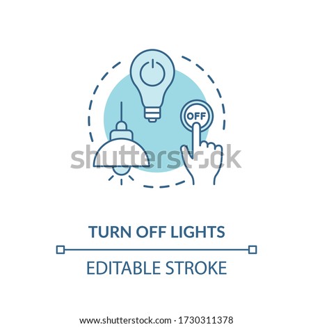 Turn off light turquoise concept icon. Hand pressing lamp switch. Preserving energy usage. Resource saving idea thin line illustration. Vector isolated outline RGB color drawing. Editable stroke
