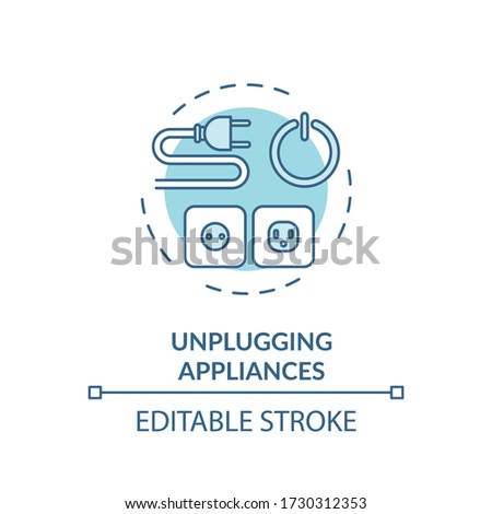 Unplugging appliance turquoise concept icon. Cable safety. Domestic electricity consumption. Resource saving idea thin line illustration. Vector isolated outline RGB color drawing. Editable stroke