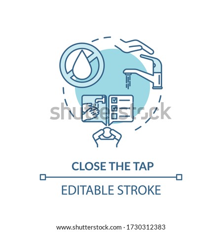 Close tap turquoise concept icon. Efficient water usage. Faucet leak. Environmental care. Resource saving idea thin line illustration. Vector isolated outline RGB color drawing. Editable stroke