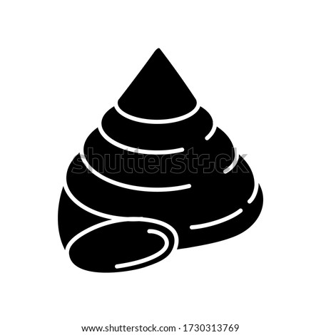 Top shell black glyph icon. Exotic snail cockleshell, conchology silhouette symbol on white space. Cittarium pica. Empty gastropod animal, molluscan conch, sea shell vector isolated illustrations