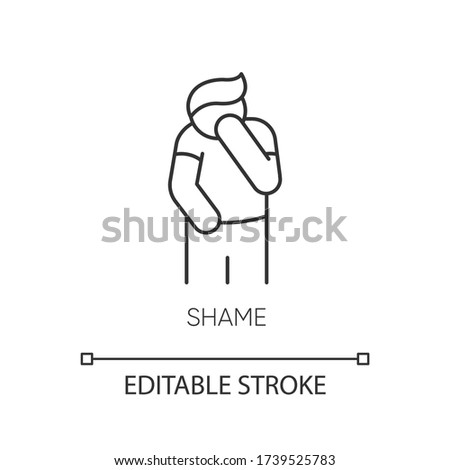 Shame pixel perfect linear icon. Human feeling embarrassed. Social emotion of guilt. Thin line customizable illustration. Contour symbol. Vector isolated outline drawing. Editable stroke