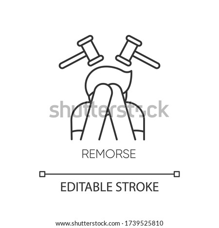 Remorse pixel perfect linear icon. Person cover face in shame. Crisis and loneliness. Thin line customizable illustration. Contour symbol. Vector isolated outline drawing. Editable stroke