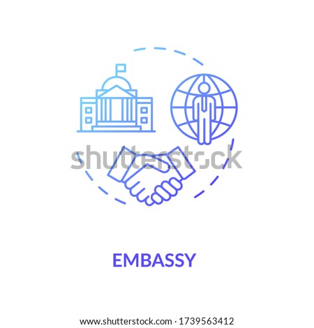 Embassy concept icon. Diplomatic mission idea thin line illustration. International relations. Foreign countries partnership. Vector isolated outline RGB color drawing