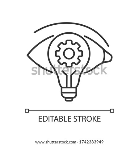 Vision pixel perfect linear icon. Find new strategy. See fresh smart solution. Business project. Thin line customizable illustration. Contour symbol. Vector isolated outline drawing. Editable stroke