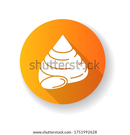 Top shell yellow flat design long shadow glyph icon. Exotic snail cockleshell, conchology Cittarium pica. Empty gastropod animal, molluscan conch, sea shell silhouette RGB color illustration