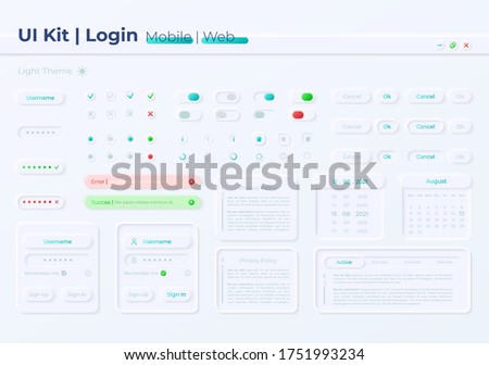 Private account access UI elements kit. Login settings isolated vector icon, bar and dashboard template. Web design widget collection for mobile application with light theme interface