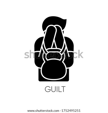 Guilt black glyph icon. Man feeling ashamed. Mental health issue. Heavy weight of self blame. Obsessive compulsive disorder symptom. Silhouette symbol on white space. Vector isolated illustration