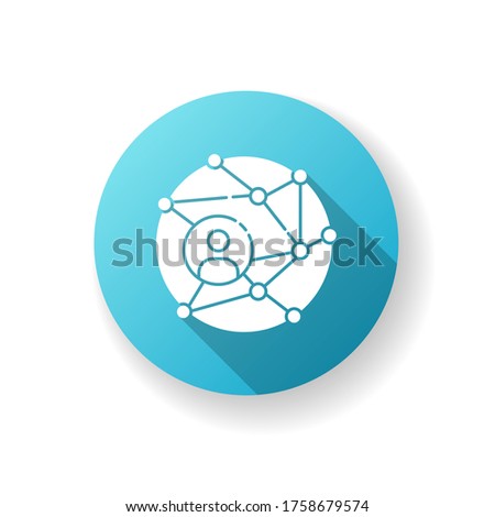 Networking blue flat design long shadow glyph icon. Global communication. Public relation strategy. Worldwide connection. Internet information in cyberspace. Silhouette RGB color illustration
