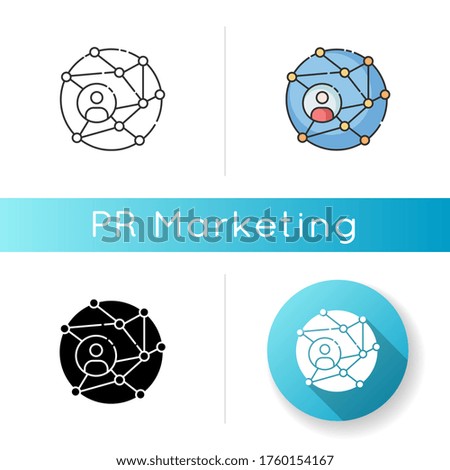 Networking icon. Global communication. Public relation strategy. Worldwide connection. Internet information. Business cooperation. Linear black and RGB color styles. Isolated vector illustrations