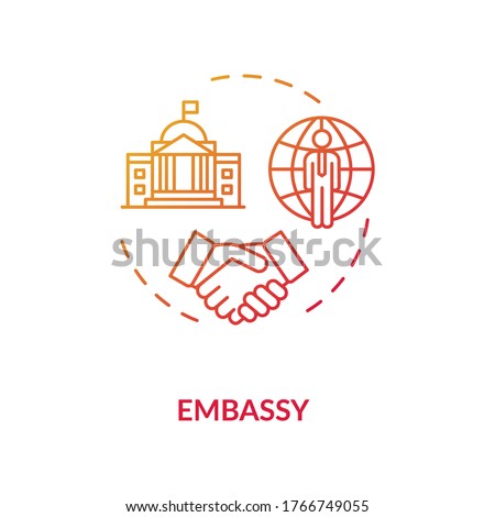Embassy concept icon. Diplomatic mission idea thin line illustration. International affairs. Foreign countries partnership. Vector isolated outline RGB color drawing