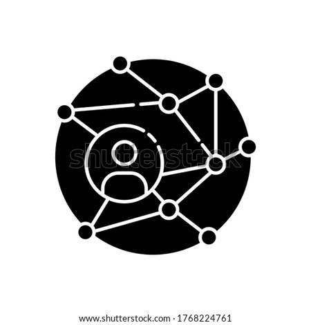 Networking black glyph icon. Global communication. Public relation strategy. Worldwide connection. Internet information in cyberspace. Silhouette symbol on white space. Vector isolated illustration