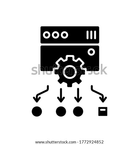 Load balancing black glyph icon. Internet resource efficiency optimization, user request management. Reverse server data distribution silhouette symbol on white space. Vector isolated illustration