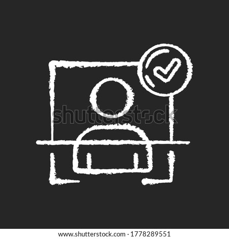 User authentication chalk white icon on black background. Internet safety, cybersecurity. User personal data protection. Identity verification process. Isolated vector chalkboard illustration