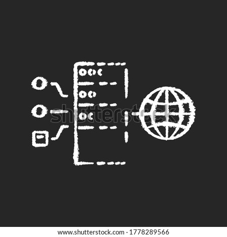 Transparent proxy chalk white icon on black background. Intercepting, inline or forced VPS. Gateway internet connection. Proxy server hidden from user. Isolated vector chalkboard illustration