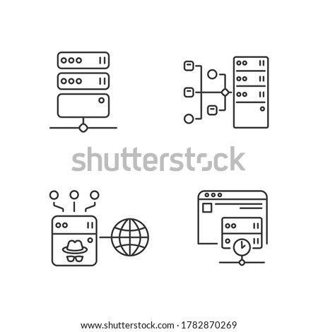 Internet accessibility linear icons set. Secure access customizable thin line contour symbols. Safe and anonymous proxy server technologies. Isolated vector outline illustrations. Editable stroke