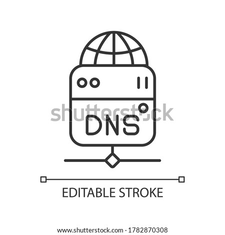 DNS server linear icon. Local domain name system thin line customizable illustration. Contour symbol. Accessing website URL via host name. Vector isolated outline drawing. Editable stroke