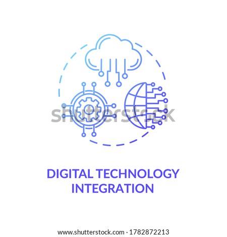 Digital technology integration blue gradient concept icon. Remote database. Digital transformation for education. Electronics idea thin line illustration. Vector isolated outline RGB color drawing