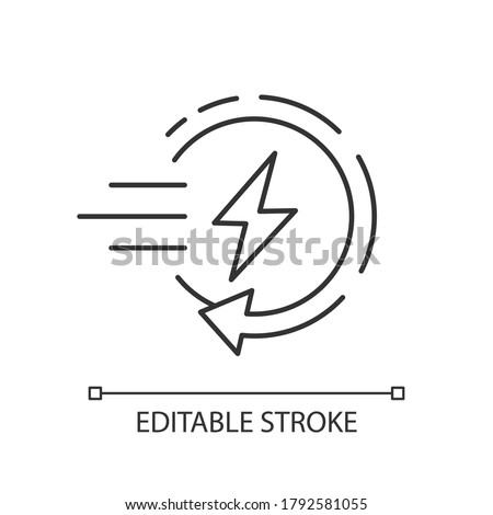 Fast charging linear icon. Quick charge technology, electric vehicle recharging station thin line customizable illustration. Contour symbol. Vector isolated outline drawing. Editable stroke