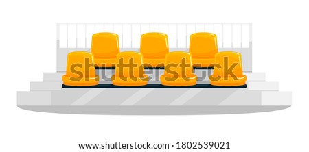Yellow stadium seats semi flat RGB color vector illustration. Football, soccer supporters chairs. Fans seating. Outdoor concert bench rows. Isolated cartoon object on white background