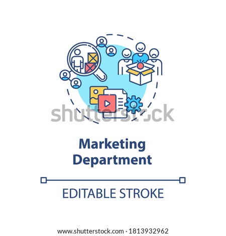 Marketing department concept icon. Commercial plan. Corporate financial data. Product management idea thin line illustration. Vector isolated outline RGB color drawing. Editable stroke