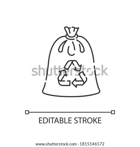 Compostable trash bag linear icon. Waste recycling thin line customizable illustration. Contour symbol. Refusing from plastic litter bags. Vector isolated outline drawing. Editable stroke