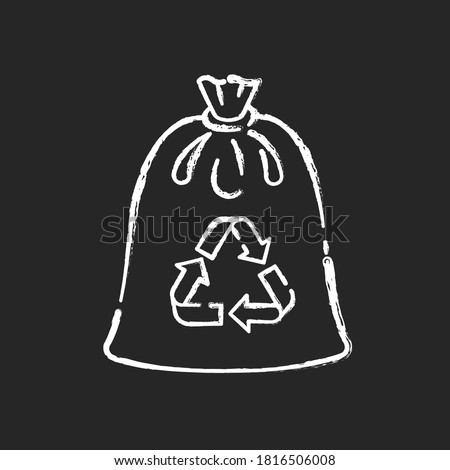 Compostable trash bag chalk white icon on black background. Waste recycling. Refusing from plastic litter bags. Eco friendly, biodegradable materials use isolated vector chalkboard illustration