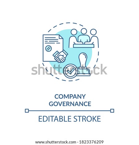 Company governance concept icon. Corporate management. Business partnership. Board of directors meeting idea thin line illustration. Vector isolated outline RGB color drawing. Editable stroke