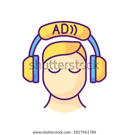 Audio description RGB color icon. Video description. Narration. Providing additional information. Audio described TV programmes. Disabled people accessible devices. Isolated vector illustration