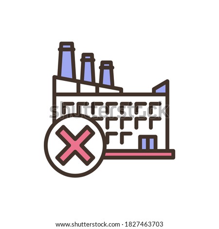 Industrial facility failure RGB color icon. Closed plant production. Cut backs due to economic crisis. Financial problem. Unemployment in factory. Recession in economy. Isolated vector illustration