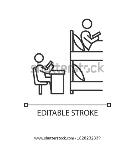 Roommates pixel perfect linear icon. Flatmates studying in dormitory room. Students sharing room. Thin line customizable illustration. Contour symbol. Vector isolated outline drawing. Editable stroke