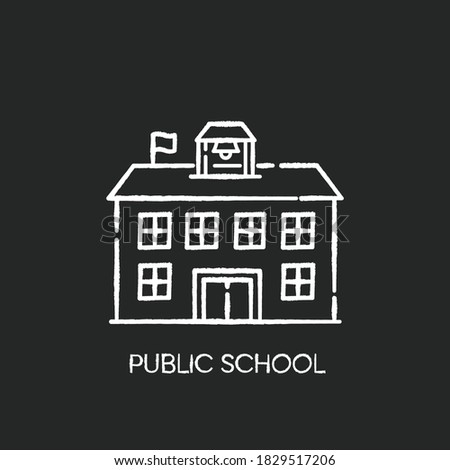 Public school chalk white icon on black background. Educational institution funded by government. Free academic learning. State school, community college Isolated vector chalkboard illustration