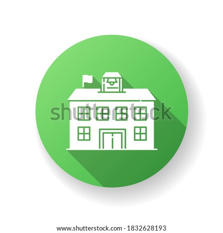 Public school yellow flat design long shadow glyph icon. Educational institution funded by government. Free academic learning. State school, community college silhouette RGB color illustration