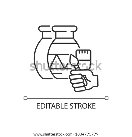 Handicraft linear icon. Handmade vase to paint. Clay creation for creative craftsmanship. Thin line customizable illustration. Contour symbol. Vector isolated outline drawing. Editable stroke
