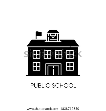Public school black glyph icon. Educational institution funded by government. Free academic learning silhouette symbol on white space. State school, community college vector isolated illustration