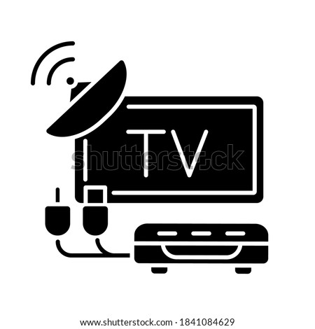 TV tuner black glyph icon. Home television. Digital TV tuner card setting up. Home improvement. Satellite installation. Silhouette symbol on white space. Vector isolated illustration