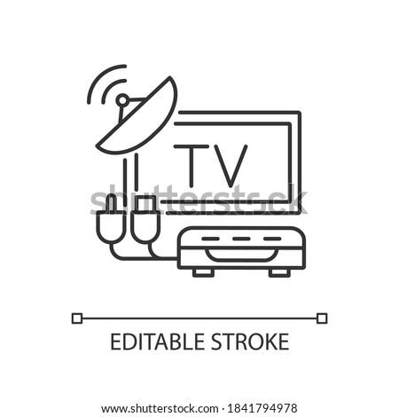 TV tuner linear icon. Home television. Digital TV tuner card. Home improvement. Satellite. Thin line customizable illustration. Contour symbol. Vector isolated outline drawing. Editable stroke