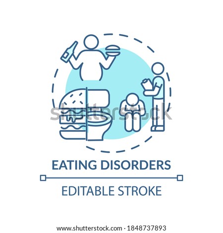 Eating disorders concept icon. Complex mental health conditions idea thin line illustration. Anorexia nervosa. Bulimia. Eating behavior. Vector isolated outline RGB color drawing. Editable stroke