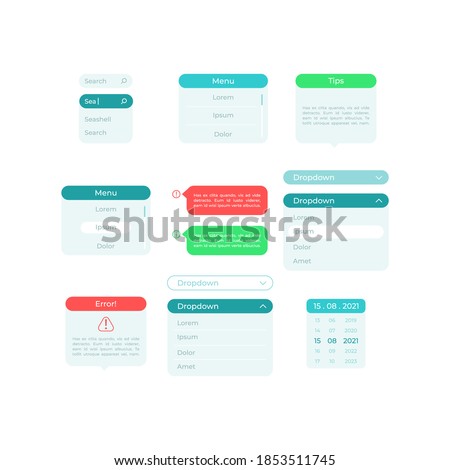Panels UI elements kit. Search fields. Pick option. Settings isolated vector icon, bar and dashboard template. Web design widget collection for mobile application with light theme interface