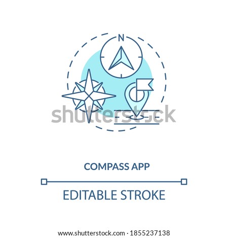 Compass app concept icon. Gadget function idea thin line illustration. Accurate location reading. True and magnetic direction. Vector isolated outline RGB color drawing. Editable stroke