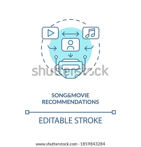 Song and movie recommendations concept icon. Future search engine. Happy hobby time. AI application idea thin line illustration. Vector isolated outline RGB color drawing. Editable stroke
